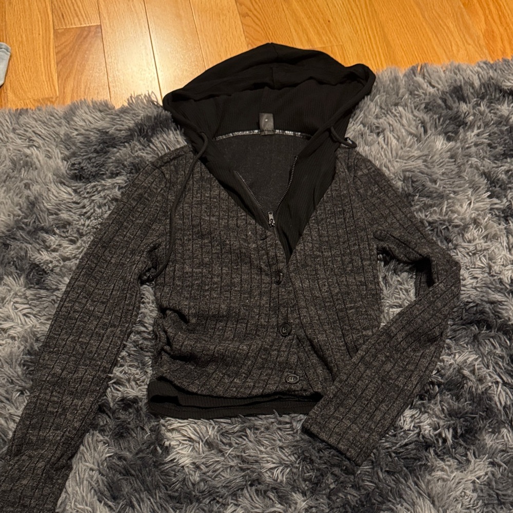 SHEIN Black V-Neck Sweater with Hood